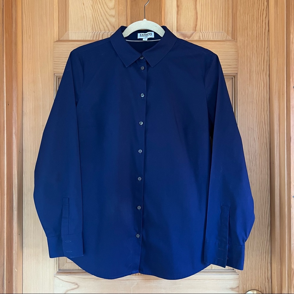 Express, women’s fitted button down shirt, Navy, Size L